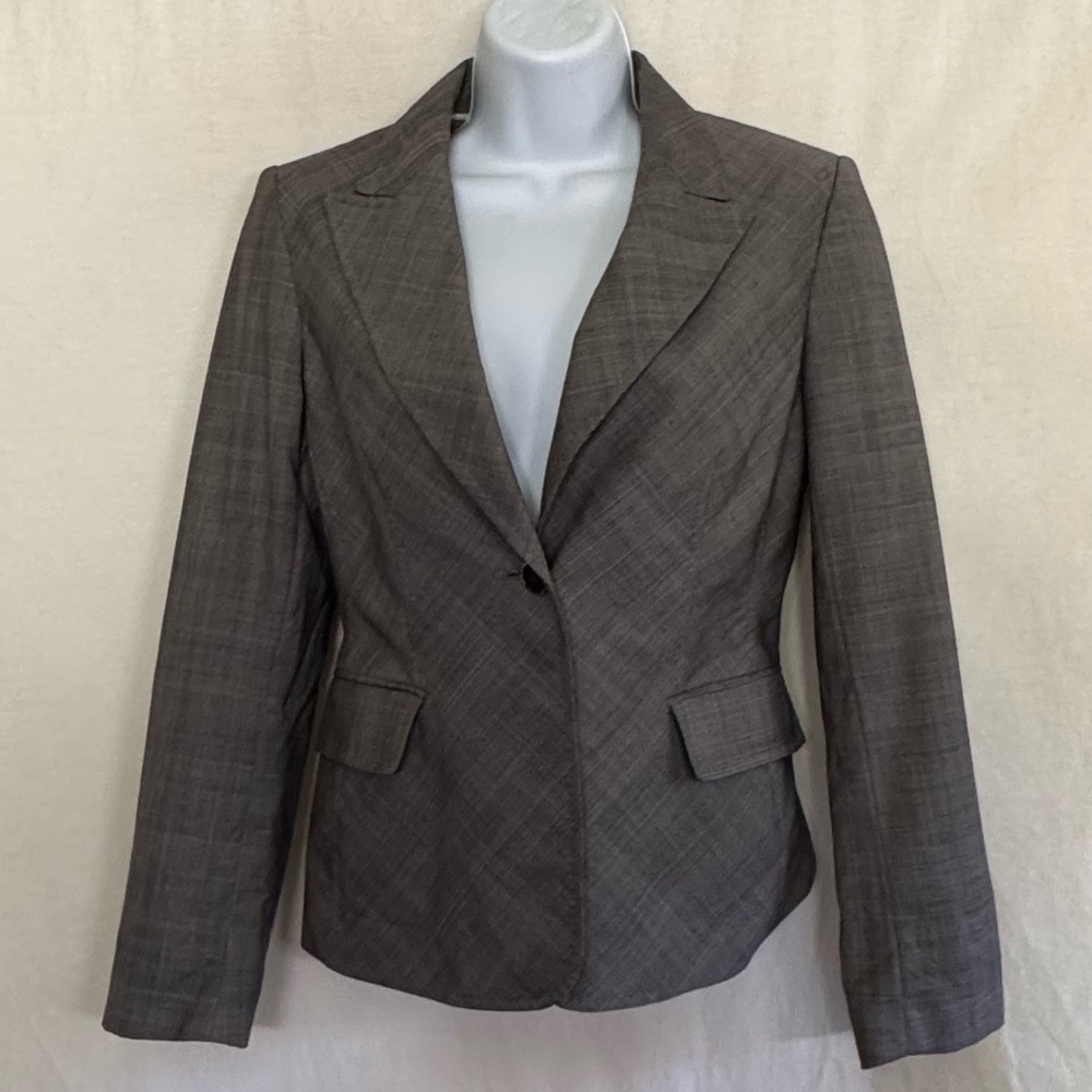 B-48 Anne Klein Gray‎ 100% Wool Blazer Suit Jacket Size 4P